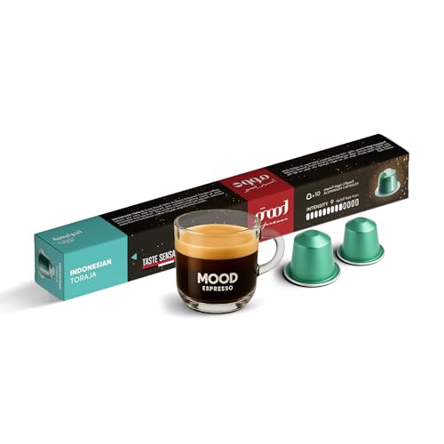Mood Espresso - Single Origin, 100% Arabica, Nespresso Compatible Aluminium Coffee Capsules - Indonesian Toraja, (10 Capsules)