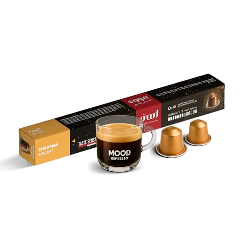 Mood Espresso - Single Origin, 100% Arabica, Nespresso Compatible Aluminium Coffee Capsules - Ethiopian Sidamo (10 Capsules)