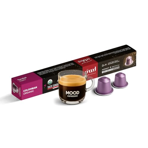 Mood Espresso - Single Origin, 100% Arabica, Colombian Organic Coffee Capsules Nespresso Compatible Aluminum Capsules (10 Capsules)