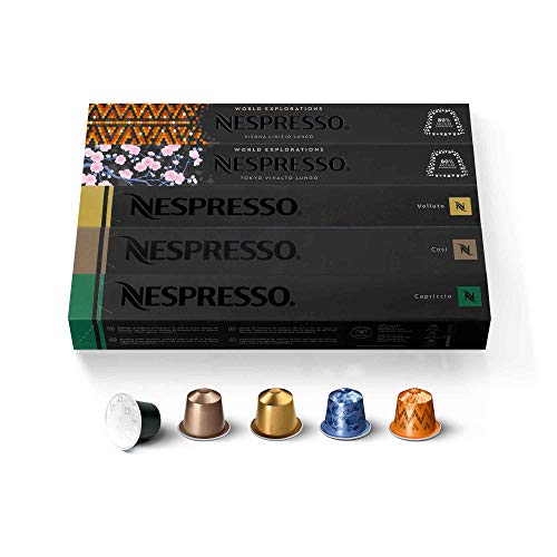 Nespresso Mild Roast Blend Variety Pack (Vienna Linizio, Tokyo Vivalto, Volluto, Cosi, Capriccio), 50 Pods, Nespresso Original Line
