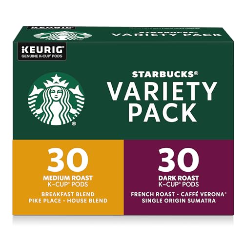 Starbucks Variety Pack (Breaksfast Blend, Pike Pace, French Roast, Sumatra), K-Cup Coffee Pods, 60 K-KUP Pods​