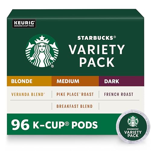 Starbucks Variety Pack (Veranda Blend, Pike Place, Breakfast Blend, French Roast), K-Cup Coffee Pods, 60 K-KUP Pods​