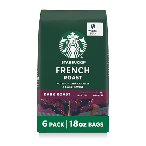 Starbucks Whole Coffee Beans, Dark Roast Hot or Iced Coffee, French Roast, Six 18 oz Bags​