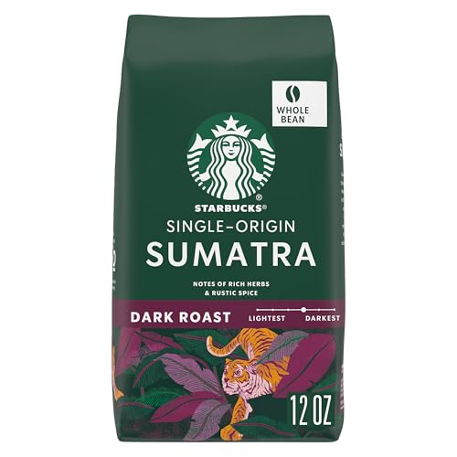 Starbucks Whole Coffee Beans, Dark Roast Hot or Iced Coffee, Single-Origin Sumatra, 12 oz