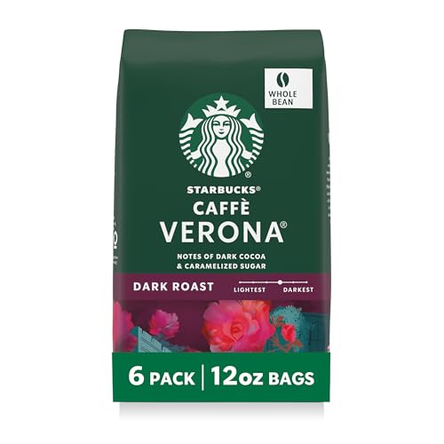 Starbucks Whole Coffee Beans, Dark Roast Hot or Iced Coffee, Caffè Verona, Six 12 oz Bags​