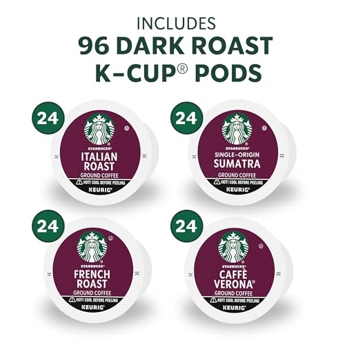 Starbucks Variety Pack (French Roast, Sumatra, Caffe Verona, Italian Roast), K-Cup Coffee Pods, 96 K-KUP Pods - Image 2