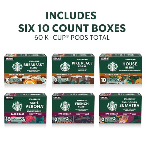 Starbucks Variety Pack (Breaksfast Blend, Pike Pace, French Roast, Sumatra), K-Cup Coffee Pods, 60 K-KUP Pods - Image 2