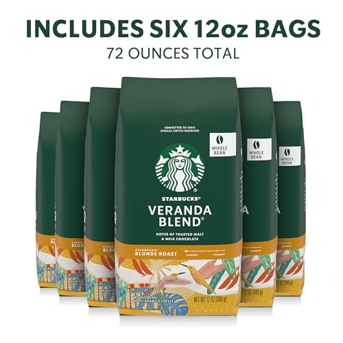 Starbucks Whole Coffee Beans, Starbucks Blonde Roast Hot or Iced Coffee, Veranda Blend, Six 12 oz Bags - Image 2