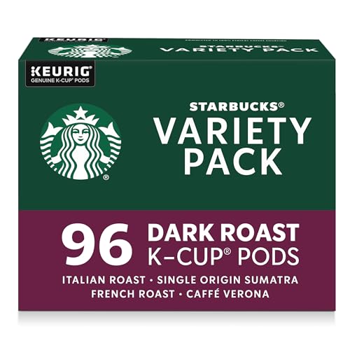 Starbucks Variety Pack (French Roast, Sumatra, Caffe Verona, Italian Roast), K-Cup Coffee Pods, 96 K-KUP Pods